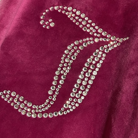 NWT Juicy Couture Medium Raspberry Glaze Velvet Crop Top Rhinestones Puff Sleeve - Picture 3 of 7